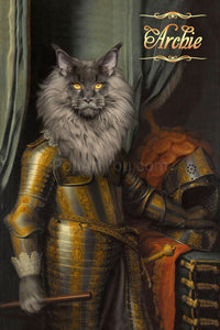 The Cavalier in armour male cat portrait