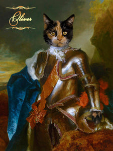 The Knight in Bronze armour male cat portrait