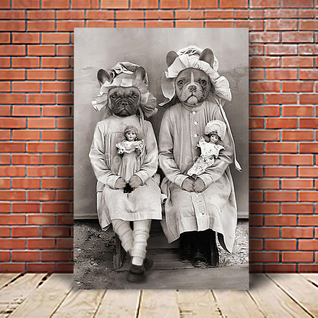 Children with dolls retro pet portrait