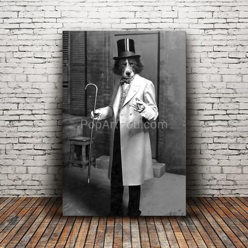 A gentleman wearing a top hat with a cigar retro pet portrait