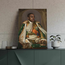 Load image into Gallery viewer, On the table next to a flower is a portrait of a man dressed in a green Napoleon costume
