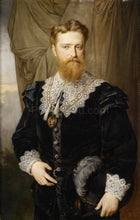 Load image into Gallery viewer, The portrait shows a man with a light beard dressed in black regal attire with rhinestones

