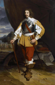The portrait shows a man with a mustache wearing a yellow royal suit
