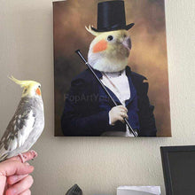 Load image into Gallery viewer, The parrot sits on the arm next to a portrait of a parrot in the historical costume of the ambassador
