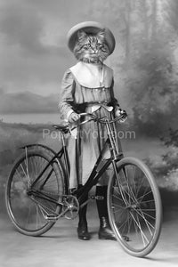 Lady with a bike retro pet portrait