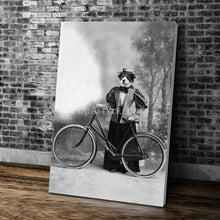 Load image into Gallery viewer, Dame with a bicycle retro pet portrait
