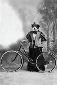 Dame with a bicycle retro pet portrait