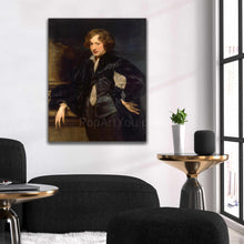 Load image into Gallery viewer, A portrait of a man dressed in renaissance attire hangs on a white wall
