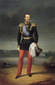 The portrait shows a man standing in the fog wearing a regal suit