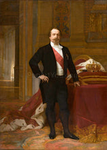 Load image into Gallery viewer, The portrait shows an elderly man standing near a red table dressed in a historical royal suit
