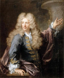 The portrait shows a man with long white hair dressed in renaissance regal attire