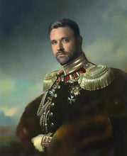 Load image into Gallery viewer, The portrait depicts a young man with black hair, dressed in a historical sergeant costume
