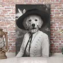 Load image into Gallery viewer, Lady wearing a hat with a feather retro pet portrait
