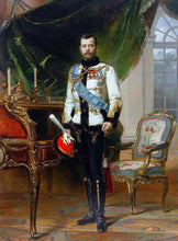 Load image into Gallery viewer, The portrait shows a man standing next to a grand piano dressed in renaissance royal attire
