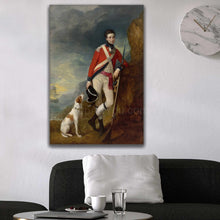 Load image into Gallery viewer, On the white wall next to the clock hangs a portrait of a man dressed in historical officer&#39;s clothing
