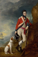Load image into Gallery viewer, The portrait shows a man standing next to a dog dressed in an officer&#39;s suit
