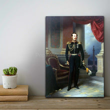 Load image into Gallery viewer, On the floor next to the cactus is a portrait of a man dressed in a historical royal costume
