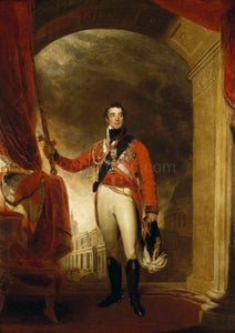 The portrait shows a man dressed in a red regal costume