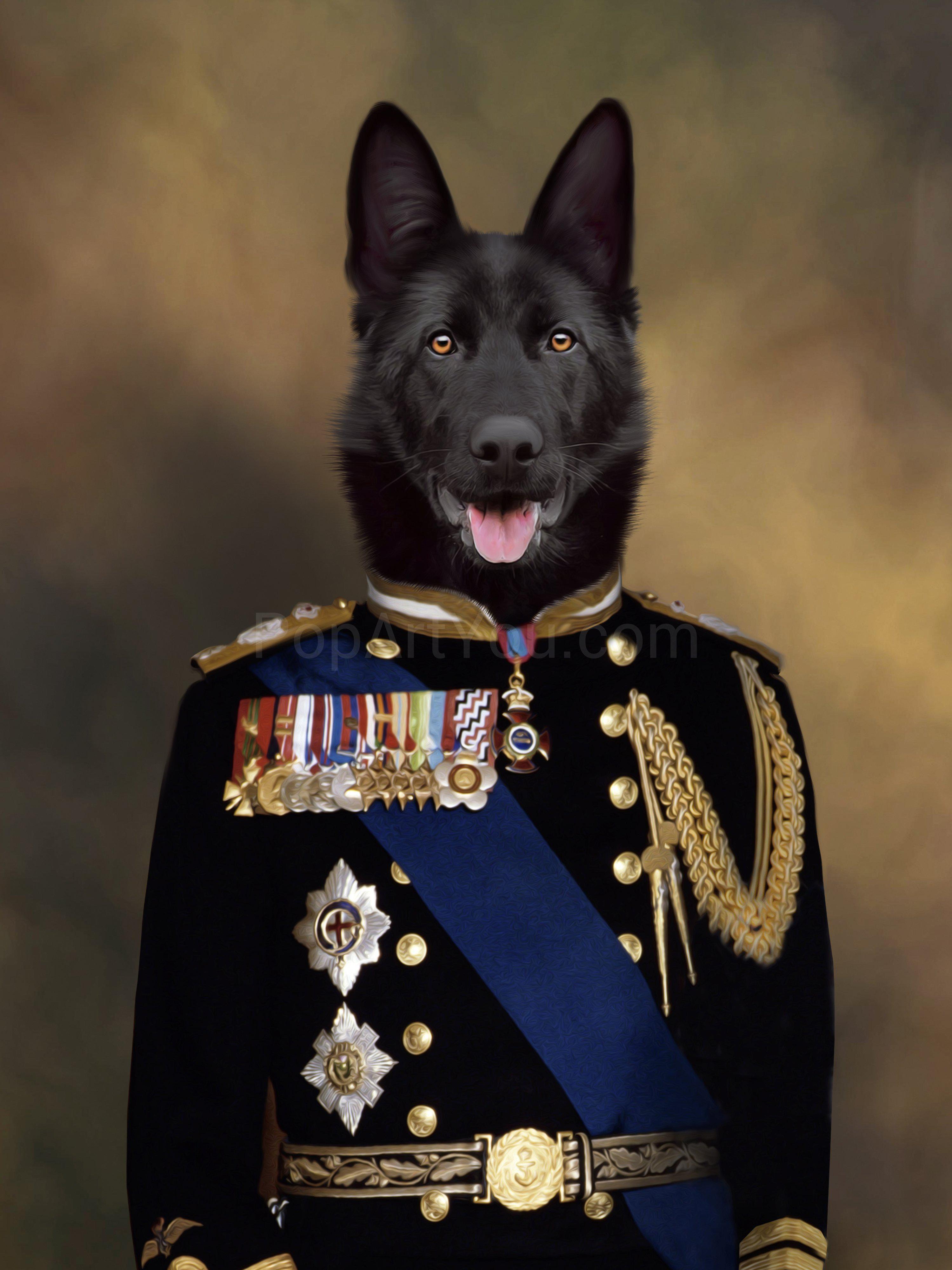 Personalized portrait of a dog with a human body, dressed as a veteran