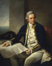 Load image into Gallery viewer, The portrait shows a man with white hair sitting on a chair dressed in blue regal attire
