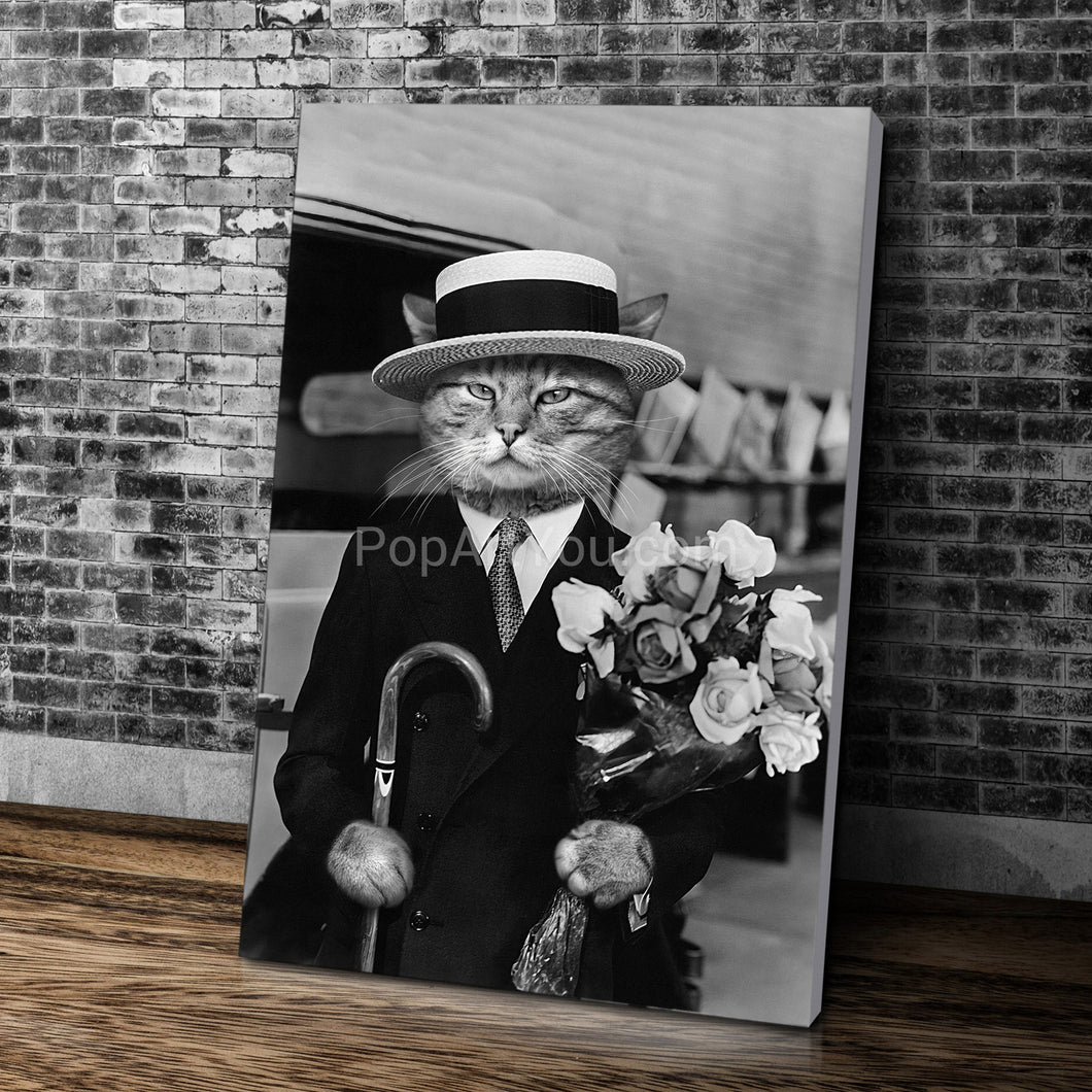 Gentleman with flowers retro pet portrait