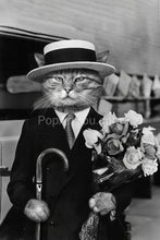 Load image into Gallery viewer, Gentleman with flowers retro pet portrait
