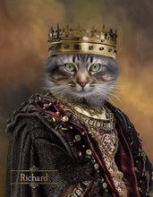 Load image into Gallery viewer, Canvas painting of a cat dressed as a king
