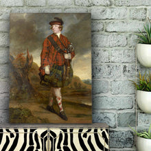 Load image into Gallery viewer, A portrait of a man dressed in historical royal costume hangs on a white brick wall
