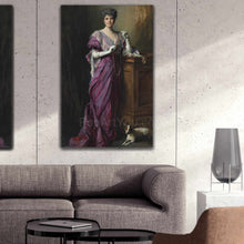 Load image into Gallery viewer, Portrait of an elderly woman with gray hair dressed in historical royal clothes hangs on a white wall above the sofa
