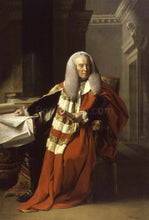 Load image into Gallery viewer, The portrait shows a man with long white hair sitting on a golden chair dressed in renaissance regal attire
