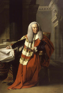 The portrait shows a man with long white hair sitting on a golden chair dressed in renaissance regal attire