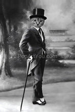 Load image into Gallery viewer, A gentleman with a cane wearing a bowler hat retro pet portrait
