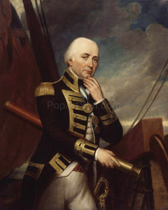 The portrait shows a man sailing on a boat with white hair dressed in renaissance regal attire