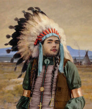 Load image into Gallery viewer, The portrait shows a man dressed in the historical clothes of an American Indian
