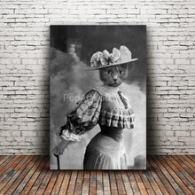 Load image into Gallery viewer, Lady wearing an unusual hat retro pet portrait
