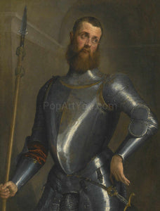 The portrait shows a man dressed in a historical Gentleman's suit with armor