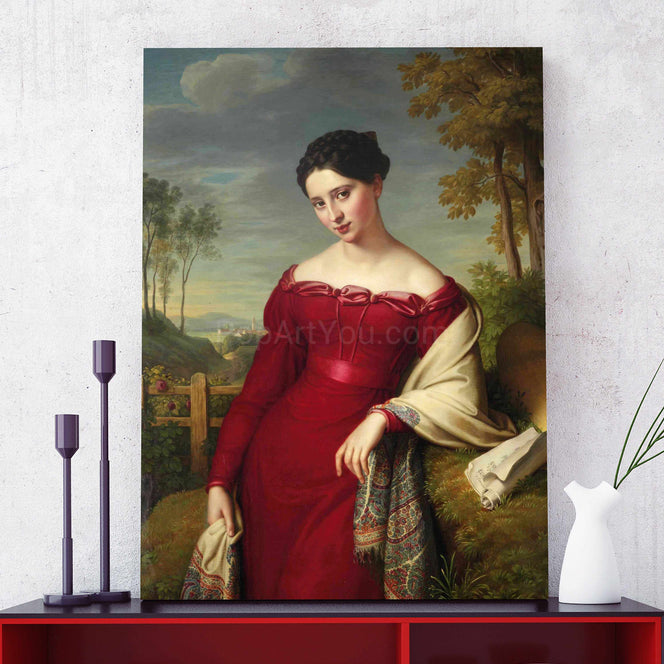 A woman in a red dress personalized female portrait