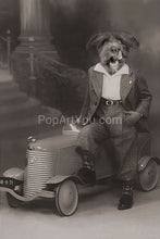 Load image into Gallery viewer, Gentleman with his toy car retro pet portrait
