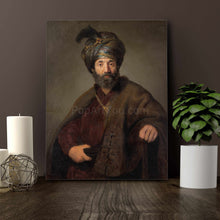 Load image into Gallery viewer, A portrait of a man with a beard dressed in renaissance regal attire stands on a brown wooden table
