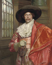 Load image into Gallery viewer, The portrait shows a man in a hat wearing red regal attire
