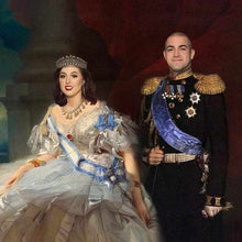 Load image into Gallery viewer, The portrait shows a couple dressed in historical royal clothes with a crown
