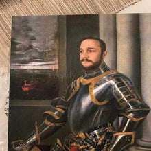 Load image into Gallery viewer, On the floor is a portrait of a man dressed in a historical royal suit with armor
