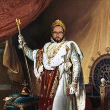 Load image into Gallery viewer, The portrait shows a man with glasses, dressed in a Napoleon Bonaparte suit
