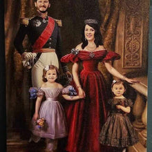 Load image into Gallery viewer, The portrait shows a family dressed in historical regal attires standing on the balcony
