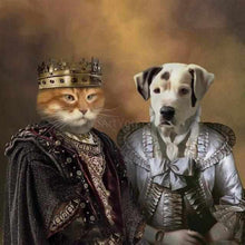 Load image into Gallery viewer, A cat in King&#39;s attire and a Dog in Queen&#39;s attire on canvas
