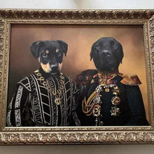 Load image into Gallery viewer, Framed canvas portrait of two pets in historical attires

