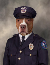 Load image into Gallery viewer, The portrait depicts a dog with a hat dressed in the clothes of a New York police officer
